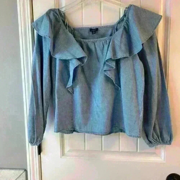 J. Crew ruffle chambray top - Picture 4 of 7
